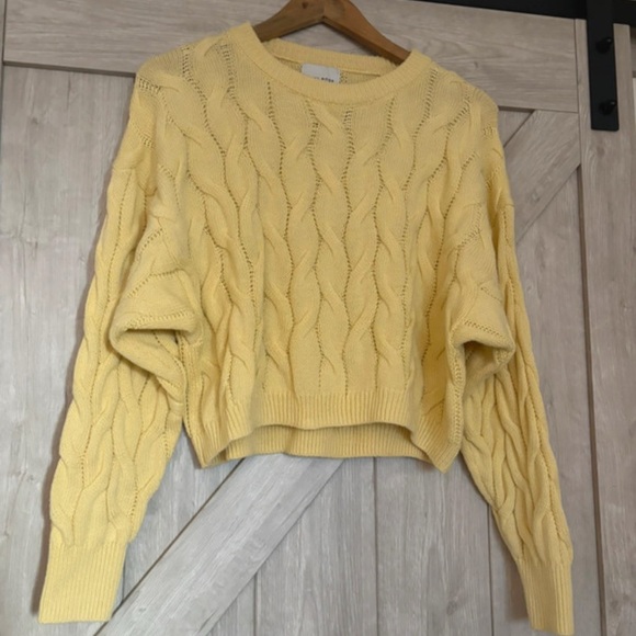 Pink Rose Sunny Yellow Cropped Cable Knit Sweater - Picture 1 of 3